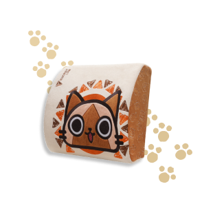 Secretlab Memory Foam Lumbar Pillow in Palico Edition pictured with the paw print decals on the background.