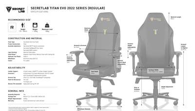 Secretlab TITAN Evo Series Specifications and measurement sheet